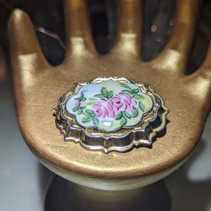 Vintage Enamel Pink Flowers Brooch